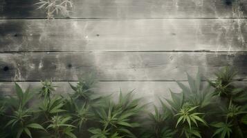 Marijuana Leaves on Grey Wood Background photo