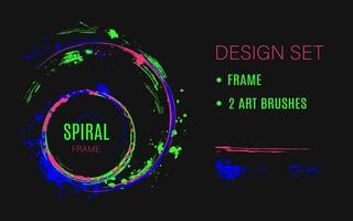 Set of design elements, circular spiral frame vector