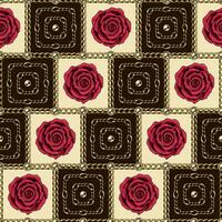 Square geometric pattern with crimson roses chains vector
