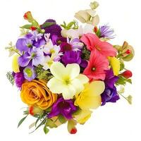 Natural Colorful bouquet of flowers is on a white backgroun.ai generatedd photo