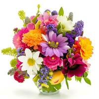 Natural Colorful bouquet of flowers is on a white backgroun.ai generatedd photo