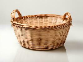 Wood basket isolated, Vintage basket on white free image.ai generated photo