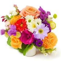 Natural Colorful bouquet of flowers is on a white backgroun.ai generatedd photo