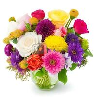 Natural Colorful bouquet of flowers is on a white backgroun.ai generatedd photo