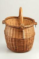 Wood basket isolated, Vintage basket on white free image.ai generated photo