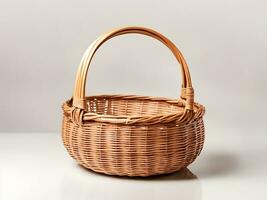 Wood basket isolated, Vintage basket on white free image.ai generated photo