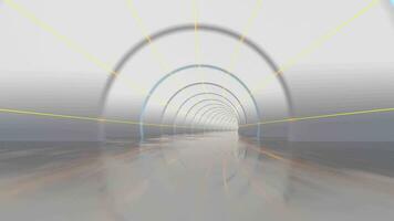 White tunnel with glowing lines background, 3d rendering. video