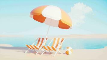 spiaggia sedie con cartone animato stile, 3d resa. video