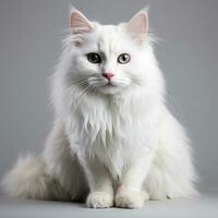 a white angora cat on a white background photo