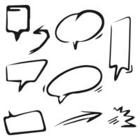 Hand drawn speech bubbles sketch elements on set. doodle style. isolated on white background. vector illustration