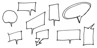 Hand drawn speech bubbles sketch elements on set. doodle style. isolated on white background. vector illustration