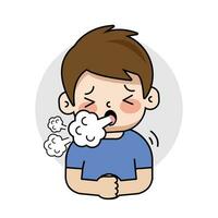 pequeño chico tos sufrimiento desde frío y gripe como síntoma de alergia o virus infección vector