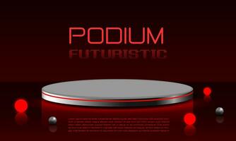 Silver circle podium with red neon light glow ball on dark background design modern futuristic technology creative product display vector