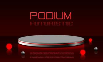 Silver circle podium with red neon light glow ball on dark background design modern futuristic technology creative product display vector