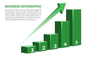 Vector of business green 3d infographic bar chart with number on grey data report presentation on white background