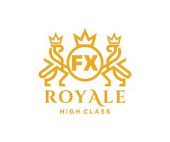 Golden Letter FX template logo Luxury gold letter with crown. Monogram alphabet . Beautiful royal initials letter. vector