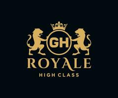 Golden Letter GH template logo Luxury gold letter with crown. Monogram alphabet . Beautiful royal initials letter. vector