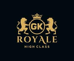 Golden Letter GK template logo Luxury gold letter with crown. Monogram alphabet . Beautiful royal initials letter. vector