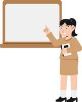 A Female Teacher Explaining Formulas On The Blackboard Illustration vector