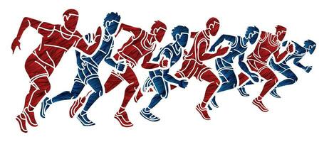 Group of People Running Men Mix Action Runner vector