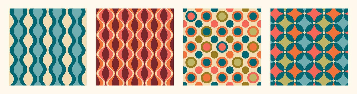 Set of Aesthetic mid century printable seamless pattern with retro design. Decorative 50s, 60s, 70s style Vintage modern background in minimalist mid century style for fabric, wallpaper or wrapping