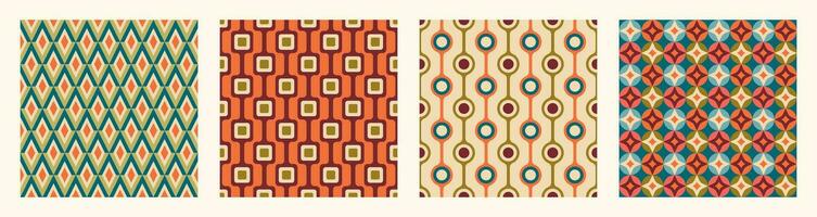 Set of Aesthetic mid century printable seamless pattern with retro design. Decorative 50s, 60s, 70s style Vintage modern background in minimalist mid century style for fabric, wallpaper or wrapping vector