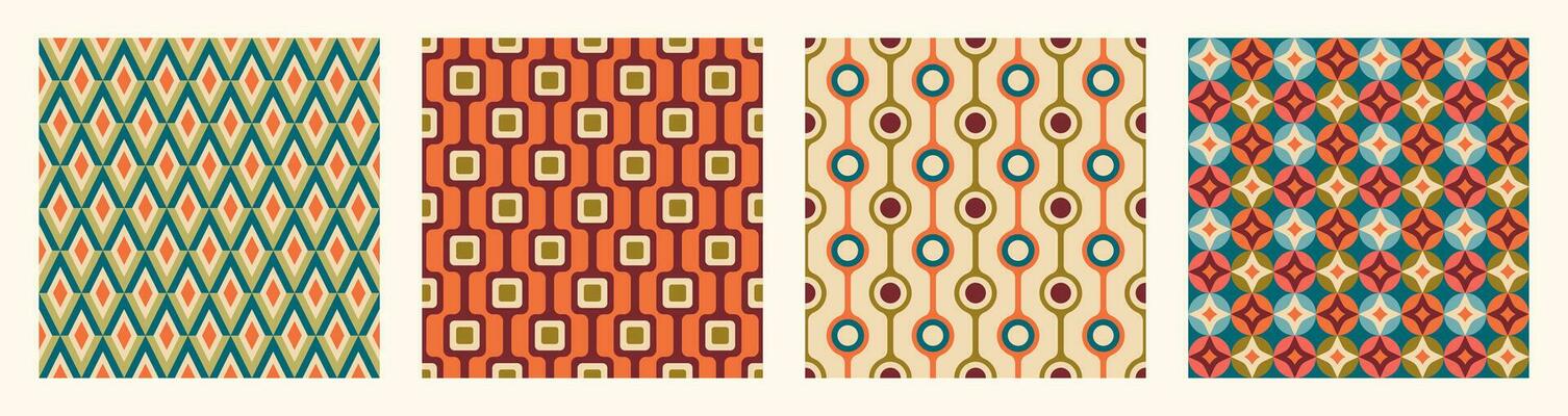 Set of Aesthetic mid century printable seamless pattern with retro design. Decorative 50s, 60s, 70s style Vintage modern background in minimalist mid century style for fabric, wallpaper or wrapping