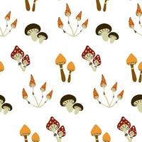 seamless pattern with different mushrooms. Fall seasonal elements, autumn background vector