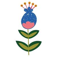 Decorative flower in ethno style. Blue plant in scandinavian style. Simple decorative element. vector