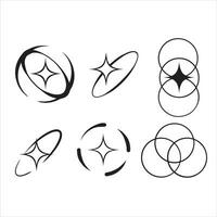 Y2K stars, starburst and retro futuristic graphic set. Collection of Trendy brutal rounded ring collection vector