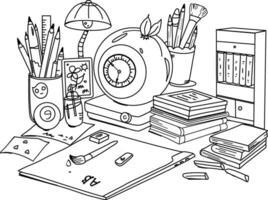 school stationery,coloring page,isolated white background vector