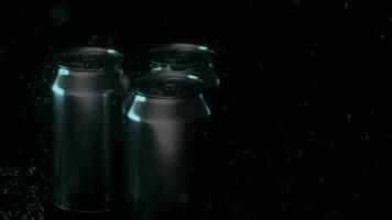 The rain drops fell on cans, cans with dark background, 3d rendering. video