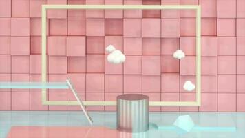 Many geometries in the cartoon room,floating clouds,3d rendering. video