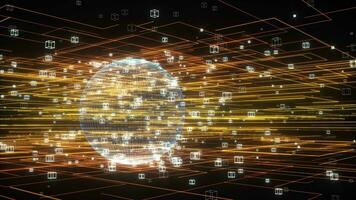 Data lines and earth model,glowing lines and cubes,3d rendering. video