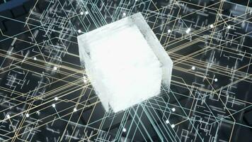 Luminous cube and circuits, black cubes, 3d rendering. video