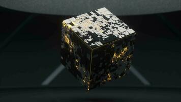 Rotating cube and materials, circuits structure, 3d rendering. video