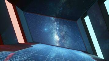 Futuristic tunnel with milky way background, 3d rendering. video