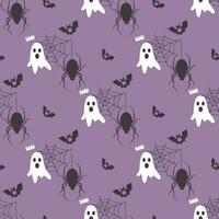 Vector Helloween seamless flat cartoon pattern witn ghost, boo, bat, spider and web.