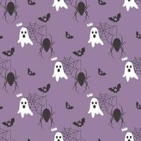 Vector Helloween seamless flat cartoon pattern witn ghost, boo, bat, spider and web.