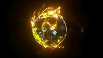 Glowing golden particles surrounding around the planet, 3d rendering. video