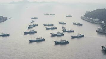 pescador barcos em a mar, dentro Taizhou, Zhejiang. video