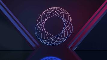 The rotation neon lines in the room, 3d rendering. video