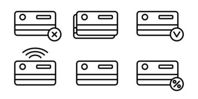 Vector credit card icon set. Editable stroke. Collection of line business icons related to bank cards. Finance concept. Debit and credit card.