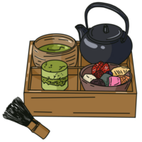 teapot and teacup with dessert set png