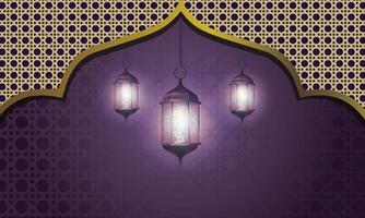 Islamic pattern background with hanging lantern vector