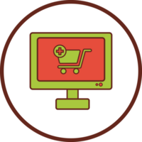 shopping online on computer flat icon in circle. png
