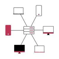 esquema de concepto web 2.0 con dispositivos y servidor vector