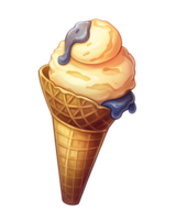 Ice cream scoop on waffle cone on transparent background cutout, PNG file. AI Generated