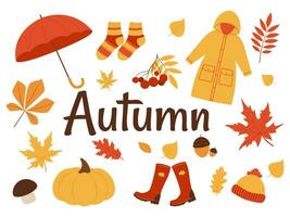 Vector set of autumn illustrations. Elements for card, stickers, design