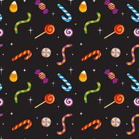 Halloween holiday seamless pattern. Vector candies with halloween elements and ornaments. Cartoon flat vector style. Baby texture for fabric, wrapping, textile, wallpaper, clothing, greeting cards.